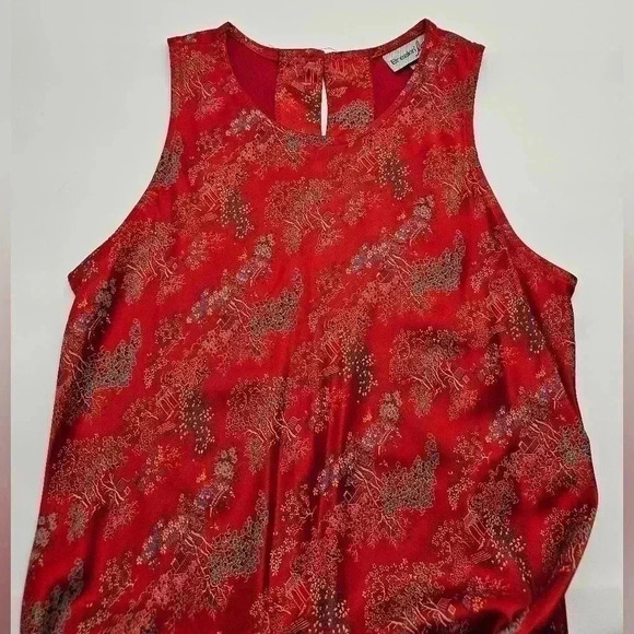 Vintage 90s Breakin Loose Asian Print Red Sleeveless Maxi Dress - Picture 4 of 11